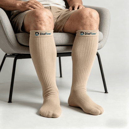 Sand over-the-knee diabetic socks without tightness and with slip-resistant top, suitable for sensitive or swollen legs

