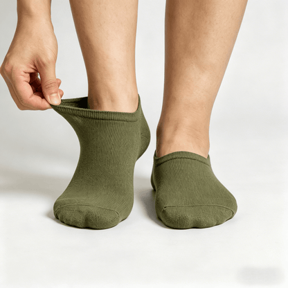Non-binding olive green diabetic no-show socks for everyday low-profile wear