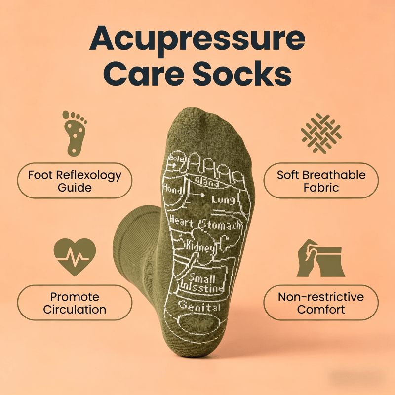 Olive green tall calf length acupressure care socks for diabetic neuropathy foot relief