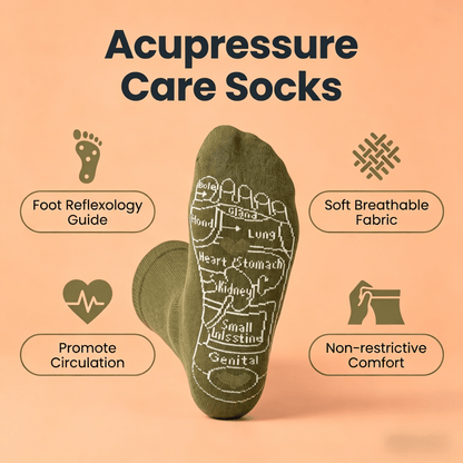 Olive green tall calf length acupressure care socks for diabetic neuropathy foot relief