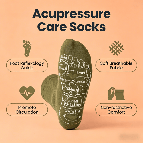 Olive green tall calf length acupressure care socks for diabetic neuropathy foot relief