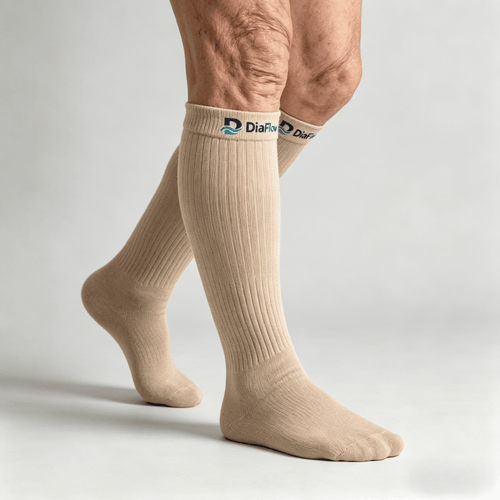 Non-binding sand over-the-knee diabetic socks for extended comfortable wear
