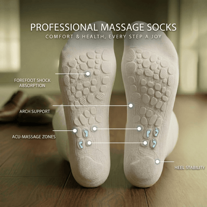 White diabetic acupressure socks with a clean clinical look, designed to support circulation and help relieve numbness, ideal for sensitive and diabetic feet