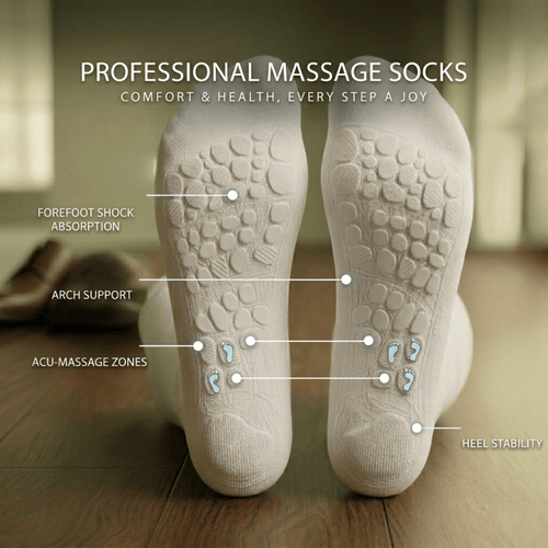 White diabetic acupressure socks with a clean clinical look, designed to support circulation and help relieve numbness, ideal for sensitive and diabetic feet