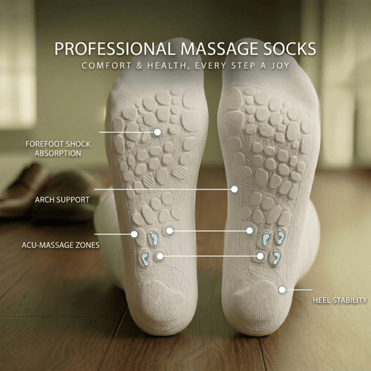 White diabetic acupressure socks with a clean clinical look, designed to support circulation and help relieve numbness, ideal for sensitive and diabetic feet