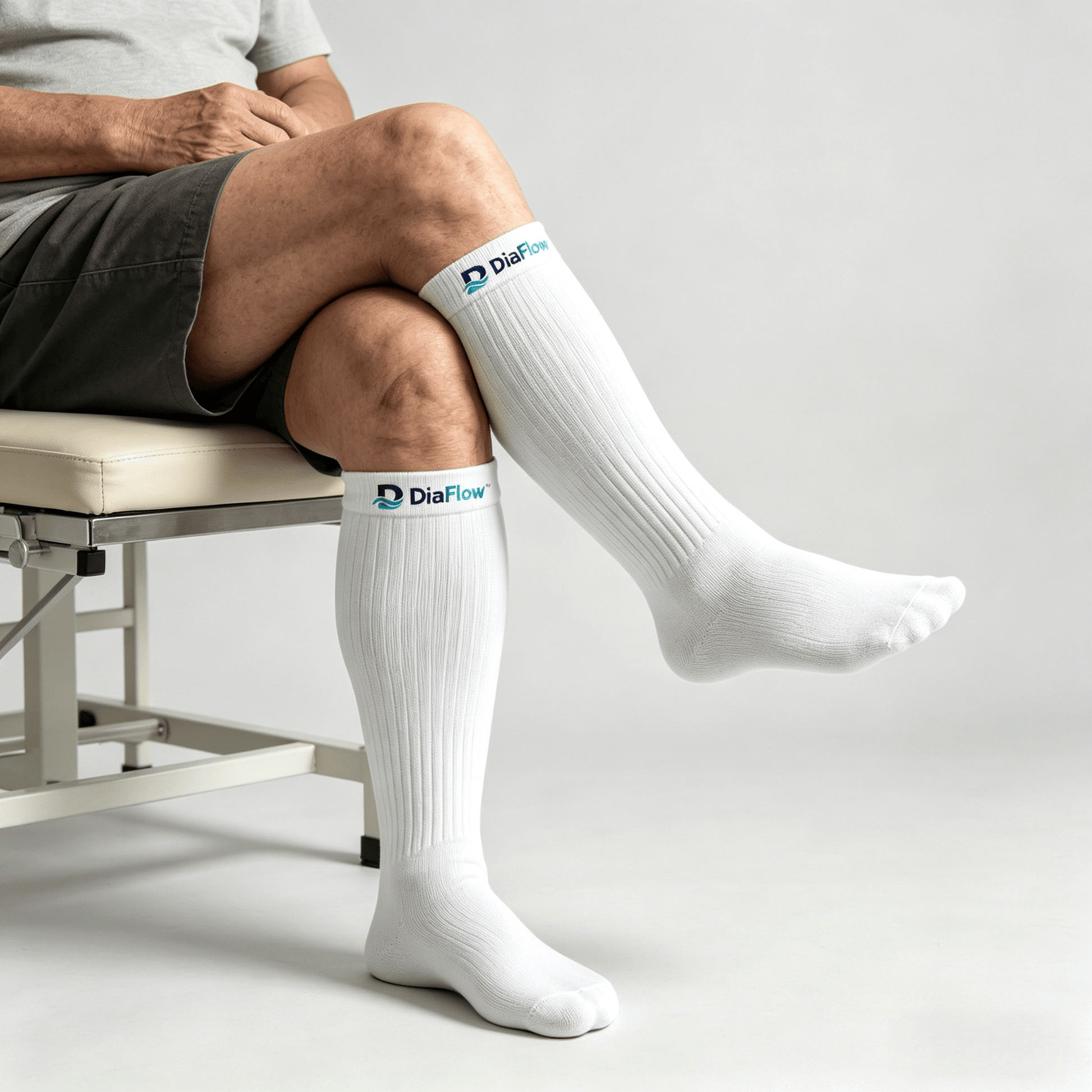Non-binding white diabetic long socks for extended daily wear