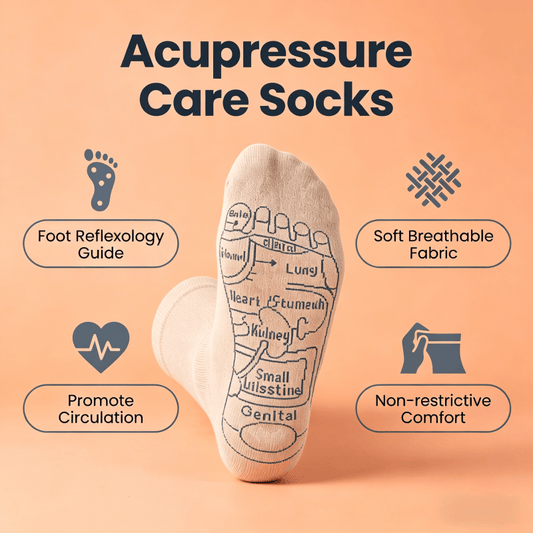 Beige tall calf length acupressure care socks for diabetic neuropathy foot relief
