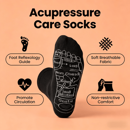 Black tall calf length acupressure care socks for diabetic neuropathy foot relief