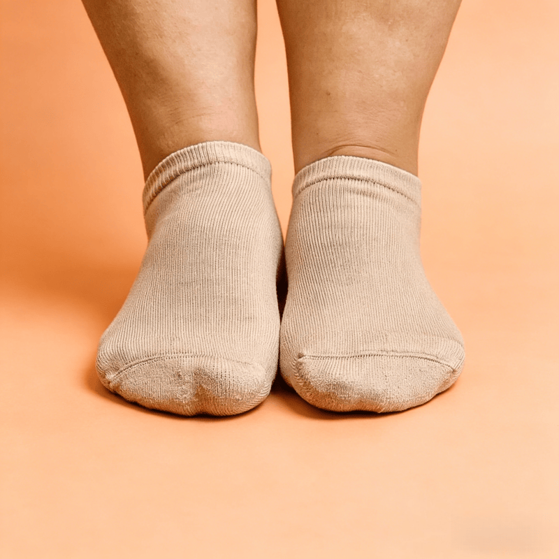 Solid beige low cut acupressure socks for nerve pain foot relief