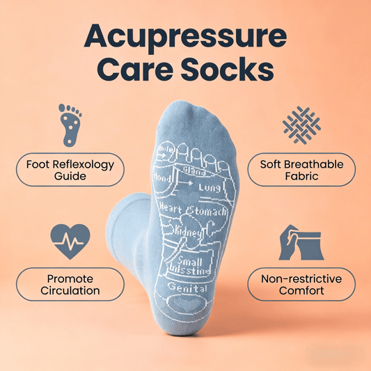Light blue tall calf length acupressure care socks for diabetic neuropathy foot relief