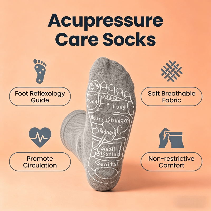 Gray tall calf length acupressure care socks for diabetic neuropathy foot relief