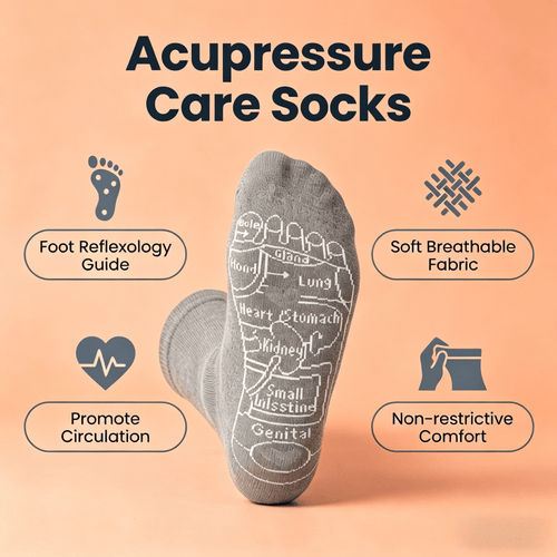 Gray tall calf length acupressure care socks for diabetic neuropathy foot relief