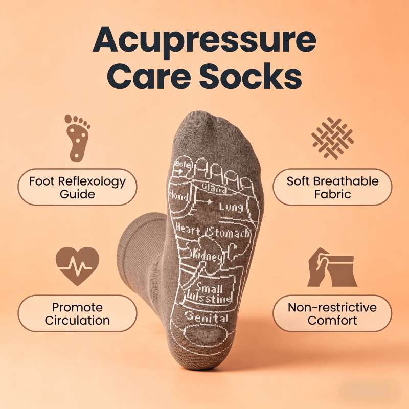 Khaki brown tall calf length acupressure care socks for diabetic neuropathy foot relief