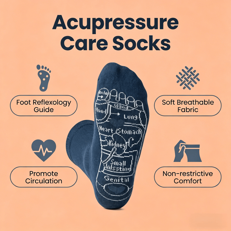 Navy blue tall calf length acupressure care socks for diabetic neuropathy foot relief
