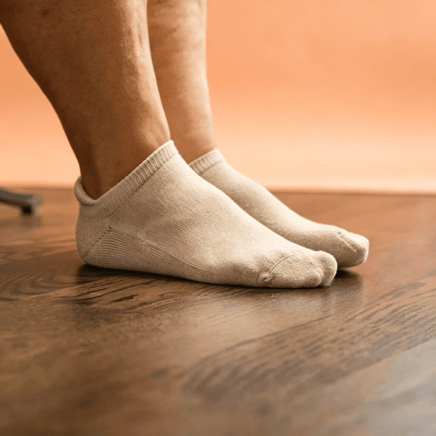 Beige short ankle socks with sole acupressure mapping for neuropathy relief