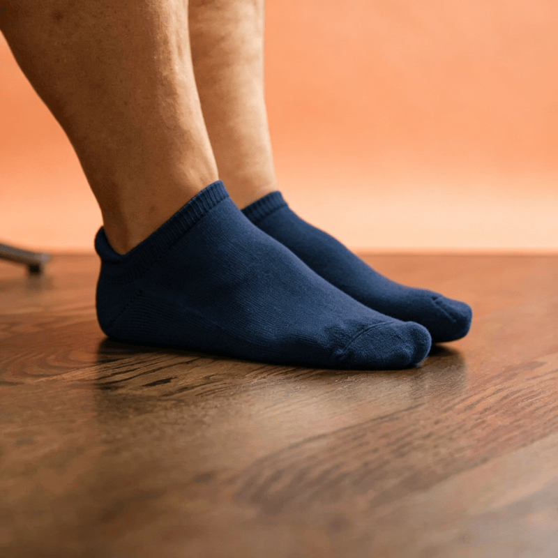 Navy short ankle socks with sole acupressure mapping for neuropathy relief